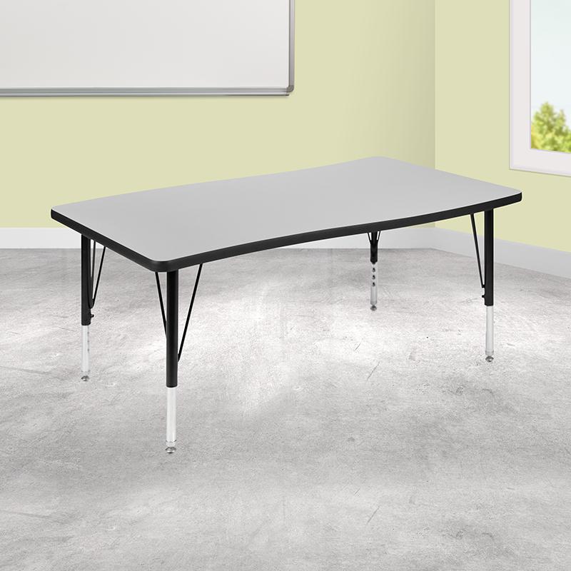 28"W x 47.5"L Rectangle Grey Thermal Activity Table - Height Adjust Short Legs. Picture 1
