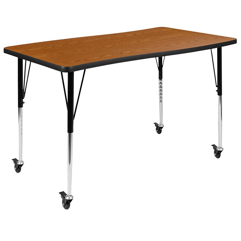 Mobile 28"W x 47.5"L Rectangle Oak Activity Table-Standard Height Adjust Legs. Picture 2