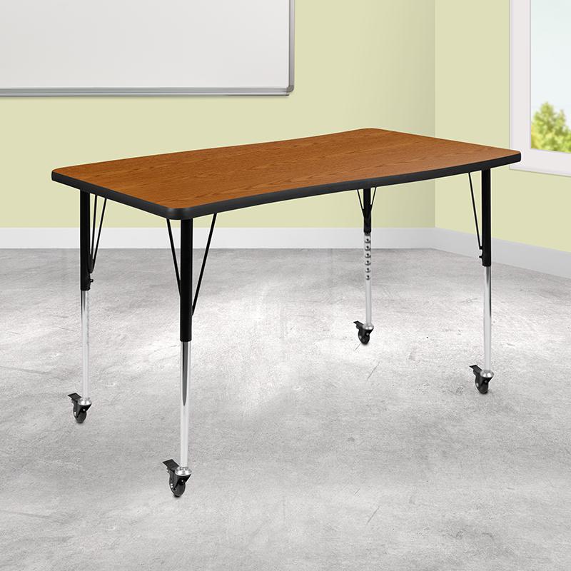 Mobile 28"W x 47.5"L Rectangle Oak Activity Table-Standard Height Adjust Legs. Picture 1