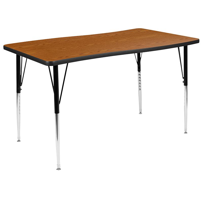 28"W x 47.5"L Oak Finish Activity Table - Standard Height Adjust Legs. Picture 2