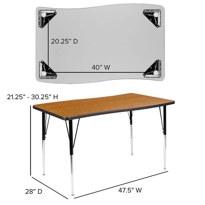28"W x 47.5"L Oak Finish Activity Table - Standard Height Adjust Legs. Picture 5