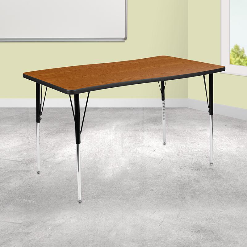 28"W x 47.5"L Oak Finish Activity Table - Standard Height Adjust Legs. Picture 1