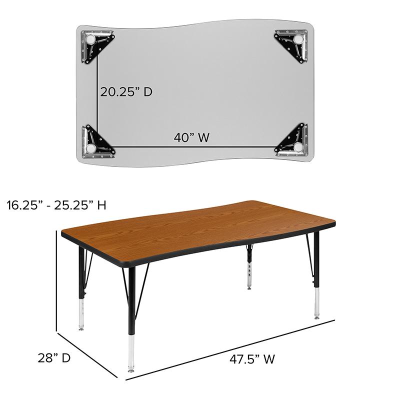 28"W x 47.5"L Rectangle Oak Thermal Activity Table - Height Adjust Short Legs. Picture 5