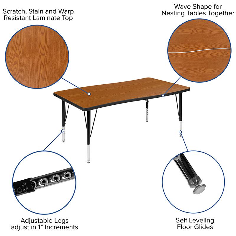 28"W x 47.5"L Rectangle Oak Thermal Activity Table - Height Adjust Short Legs. Picture 4