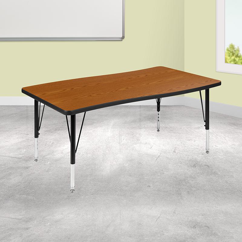 28"W x 47.5"L Rectangle Oak Thermal Activity Table - Height Adjust Short Legs. Picture 1