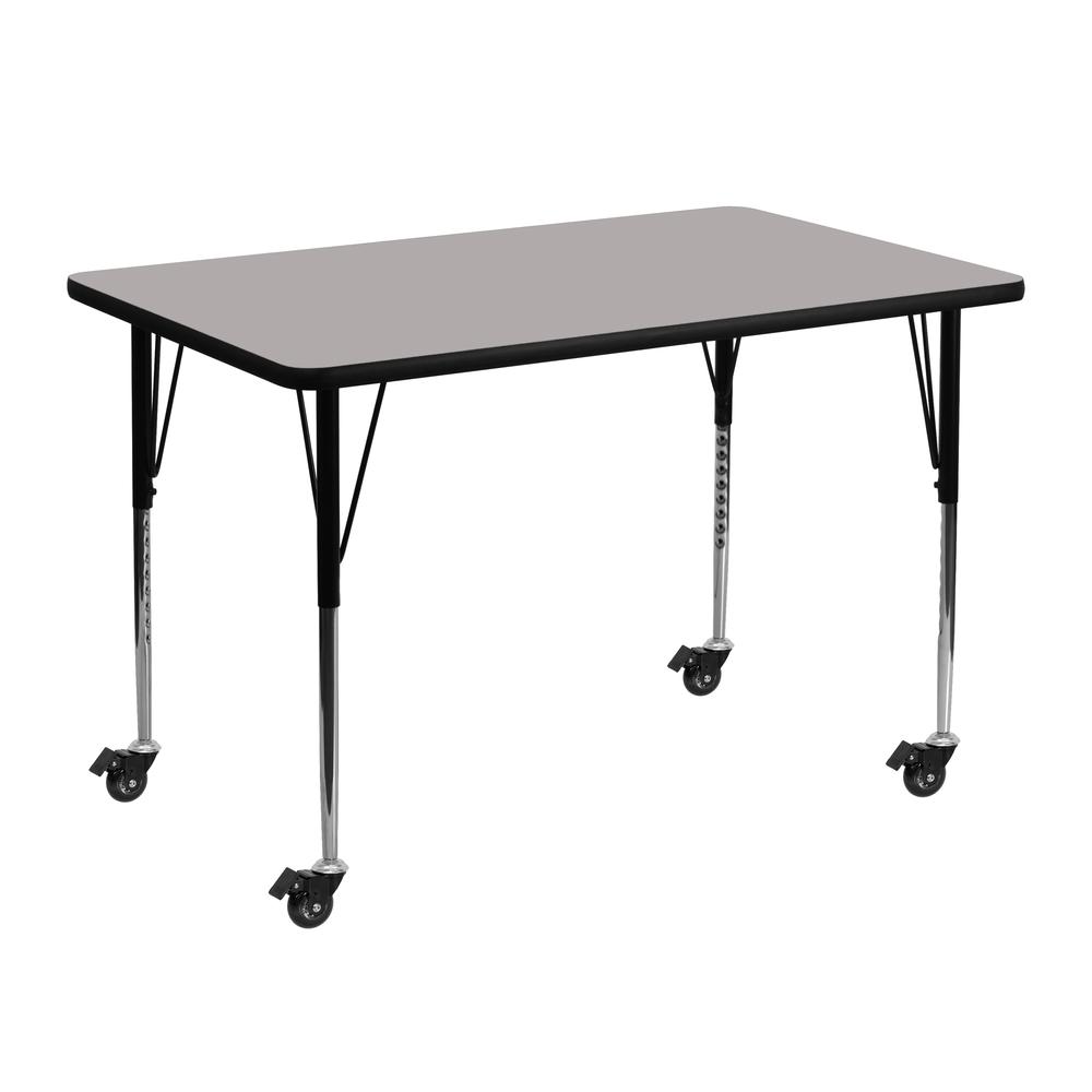 Mobile 30''W x 48''L Rectangular Grey HP Laminate Activity Table - Standard Height Adjustable Legs. Picture 1
