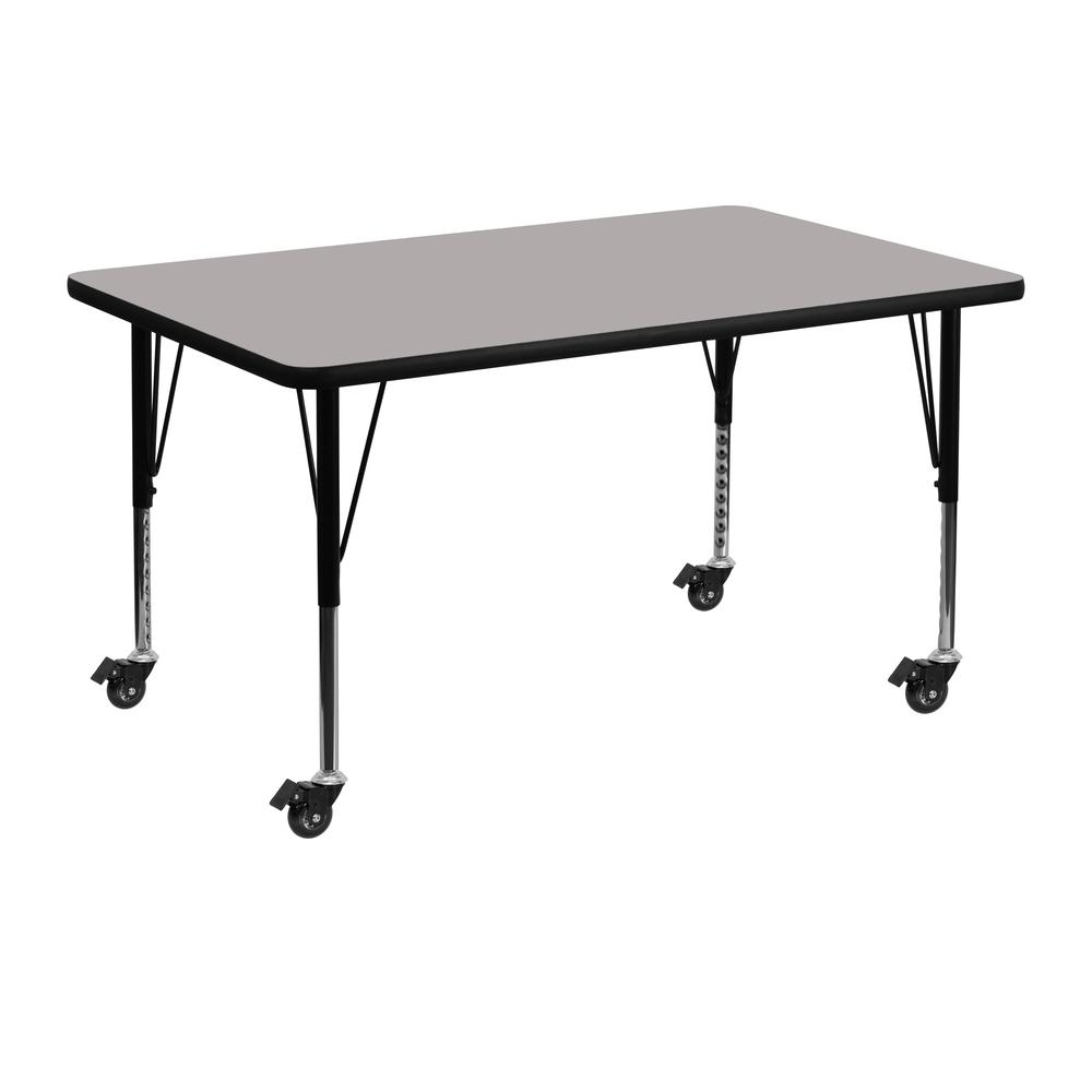 Mobile 30''W x 48''L Rectangular Grey HP Laminate Activity Table - Height Adjustable Short Legs. Picture 1