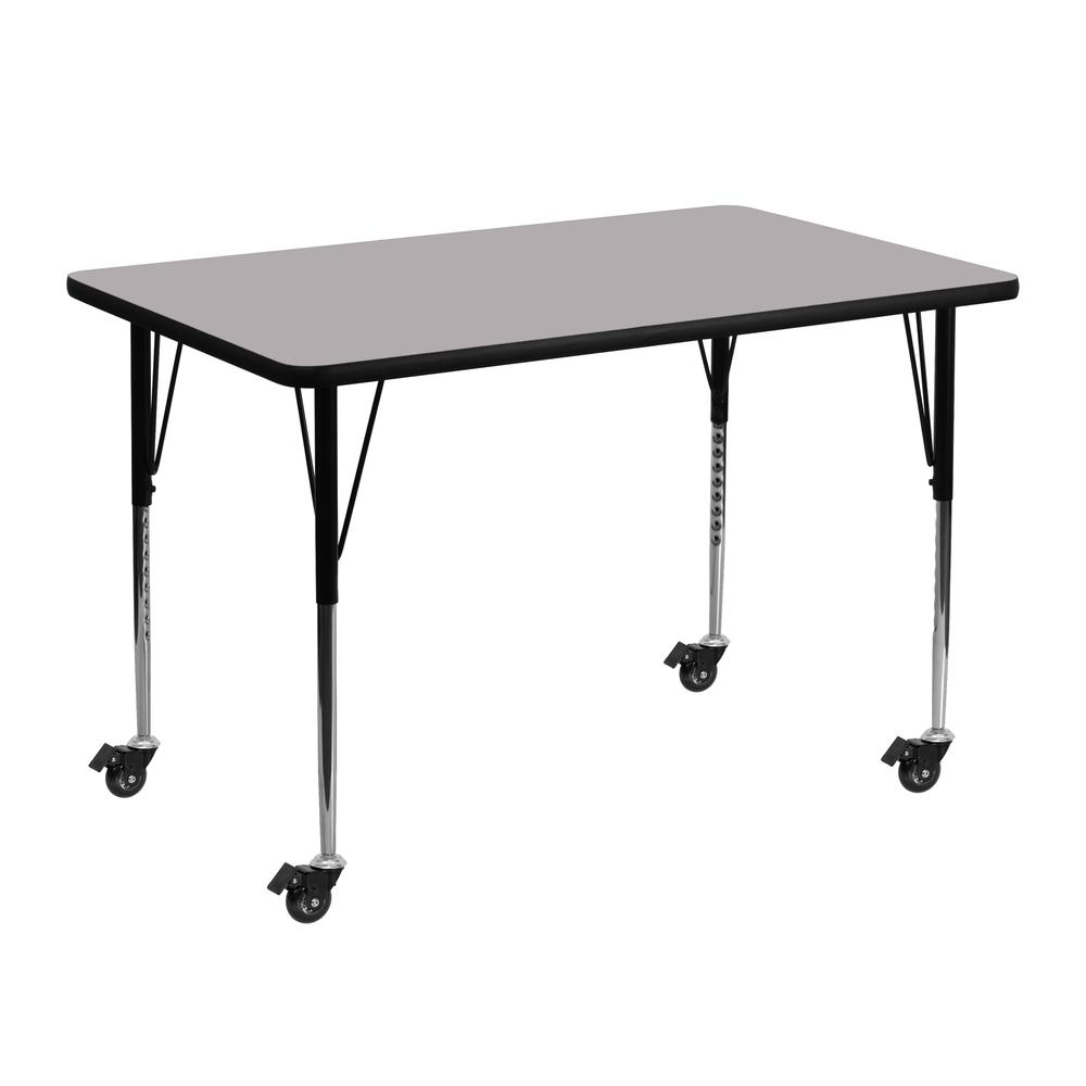 Mobile 30''W x 48''L Rectangular Grey Thermal Laminate Activity Table - Standard Height Adjustable Legs. Picture 1