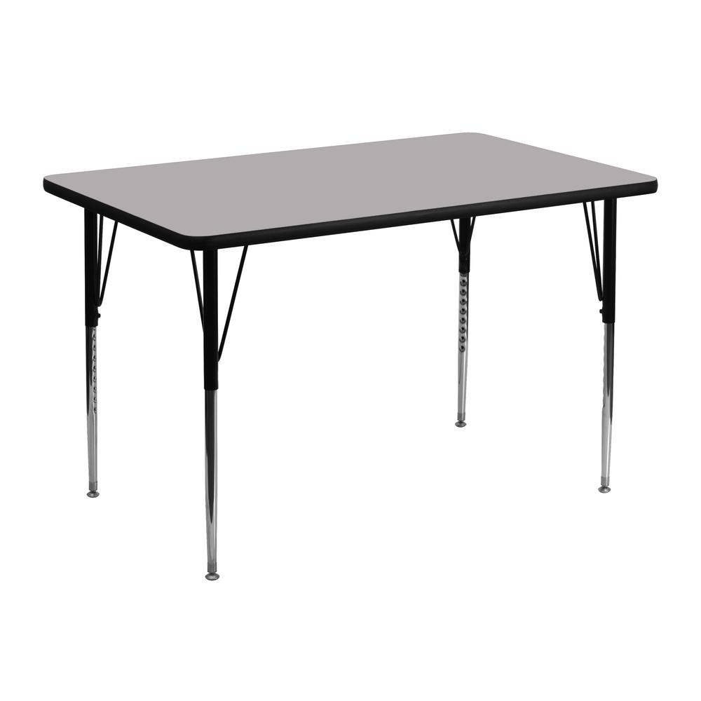 30''W x 48''L Rectangular Grey Thermal Laminate Activity Table - Standard Height Adjustable Legs. Picture 1