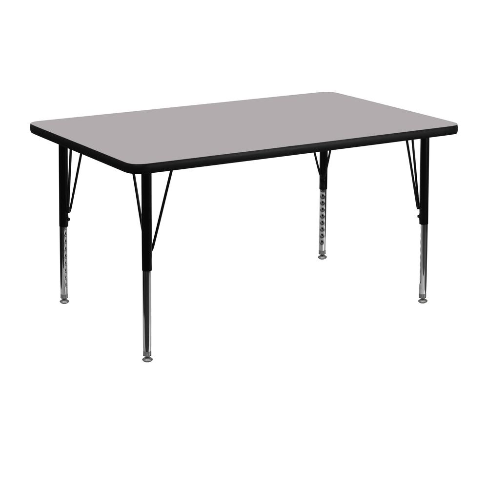 30''W x 48''L Rectangular Grey Thermal Laminate Activity Table - Height Adjustable Short Legs. Picture 1