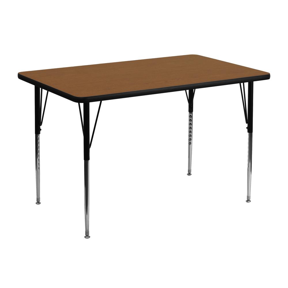 30''W x 48''L Rectangular Oak HP Laminate Activity Table - Standard Height Adjustable Legs. Picture 1