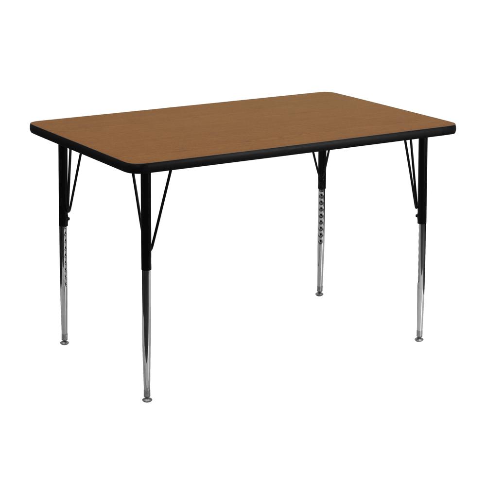 30''W x 48''L Rectangular Oak Thermal Laminate Activity Table - Standard Height Adjustable Legs. Picture 1