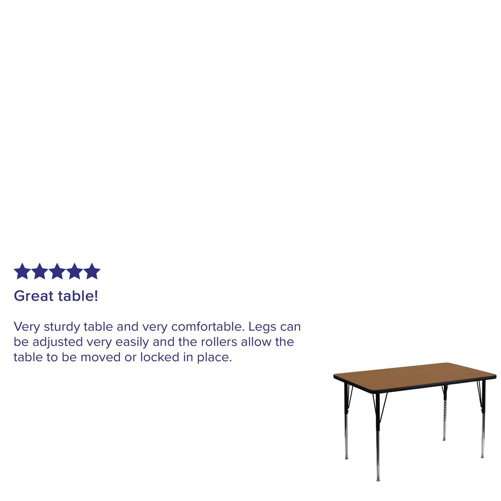 30''W x 48''L Rectangular Oak Thermal Laminate Activity Table - Standard Height Adjustable Legs. Picture 3