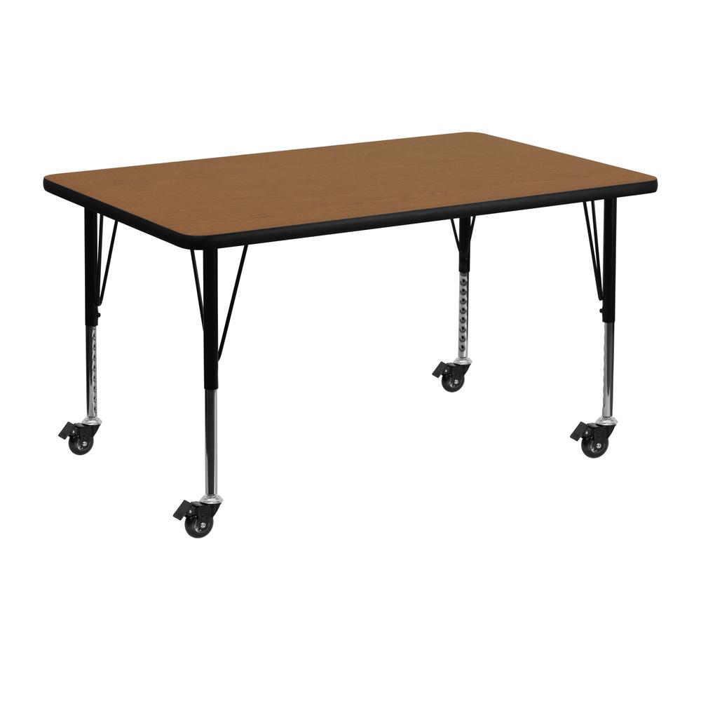 Mobile 30''W x 48''L Oak Thermal Activity Table - Height Adjustable Short Legs. Picture 1