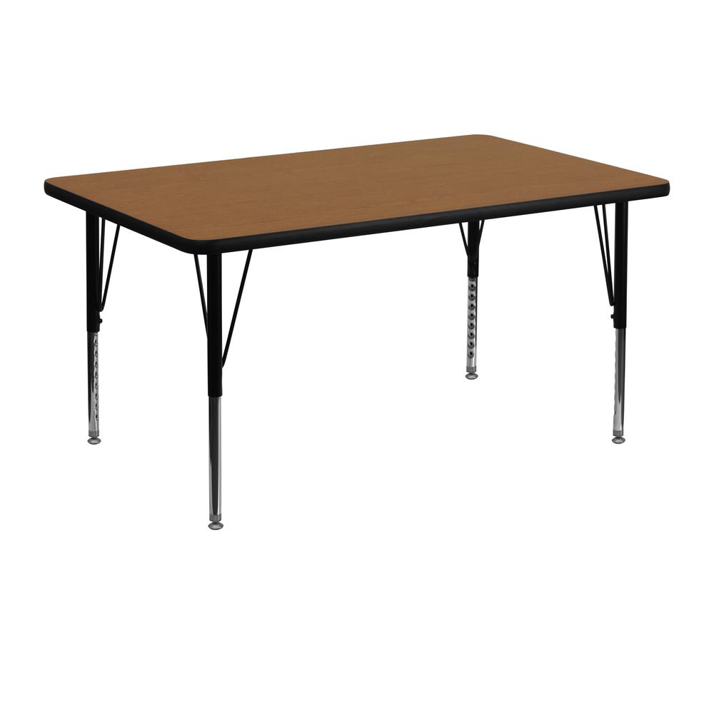 30''W x 48''L Rectangular Oak Thermal Laminate Activity Table - Height Adjustable Short Legs. Picture 1