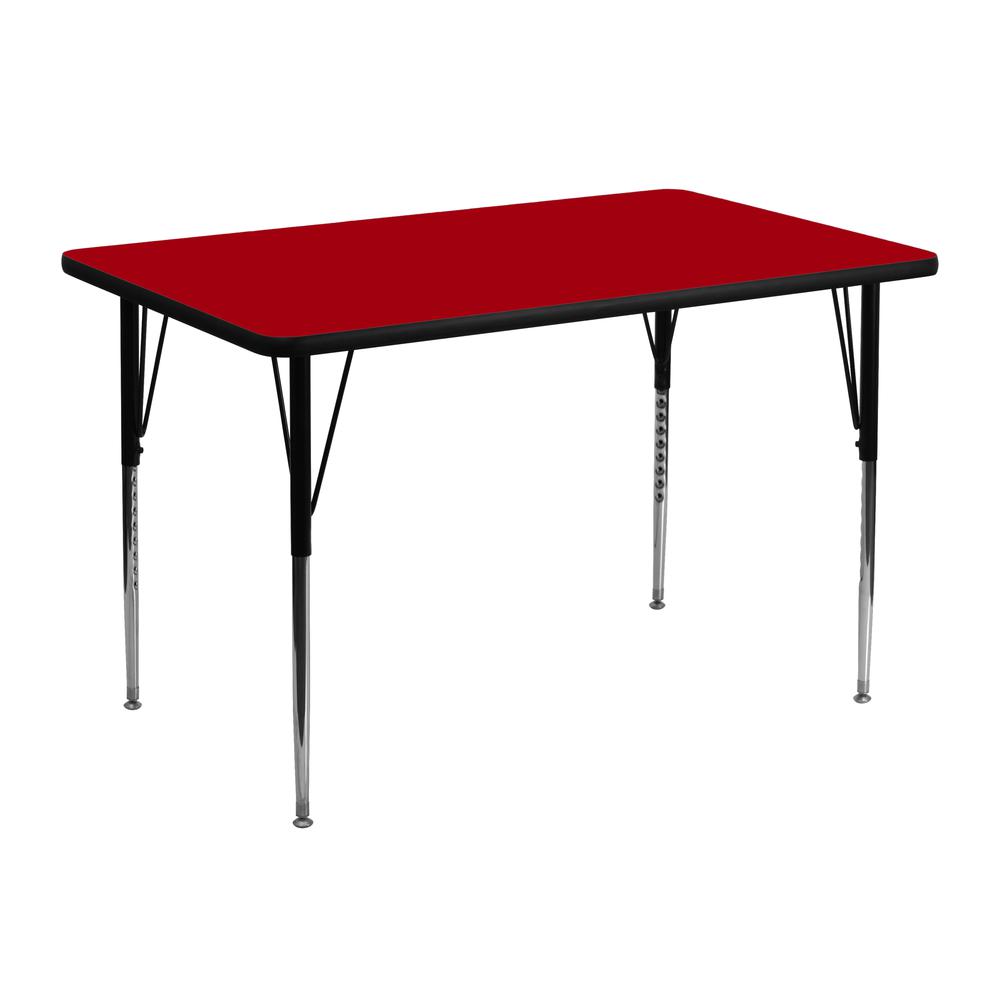 30''W x 48''L Rectangular Red Thermal Laminate Activity Table - Standard Height Adjustable Legs. Picture 1