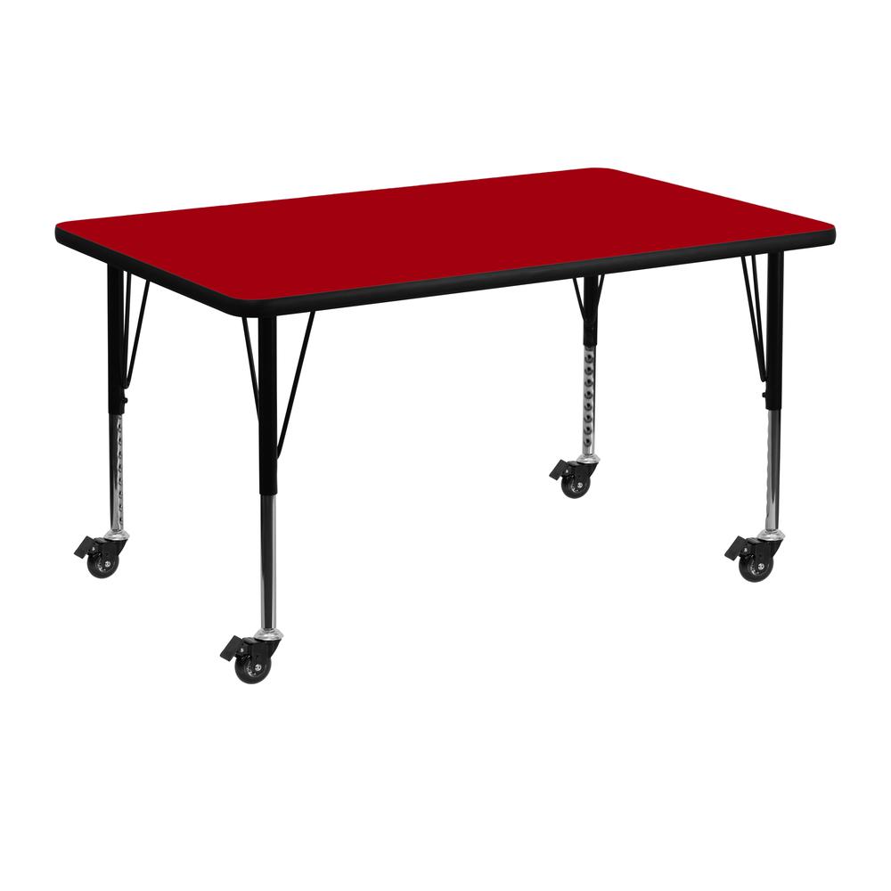 Mobile 30''W x 48''L Red Thermal Activity Table - Height Adjustable Short Legs. Picture 1