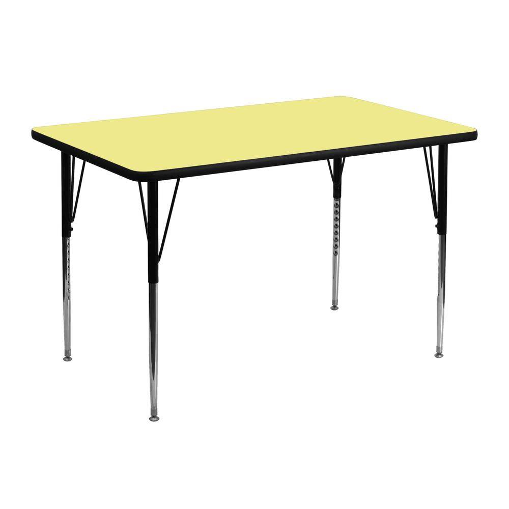 30''W x 48''L Rectangular Yellow Thermal Laminate Activity Table - Standard Height Adjustable Legs. Picture 1