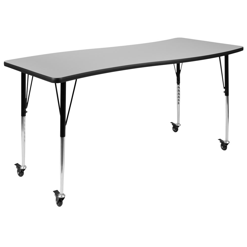 Mobile 26"W x 60"L Rectangle Grey Activity Table - Standard Height Adjust Legs. Picture 1