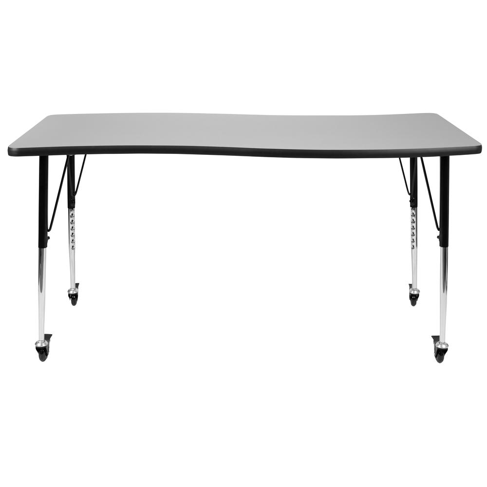 Mobile 26"W x 60"L Rectangle Grey Activity Table - Standard Height Adjust Legs. Picture 3