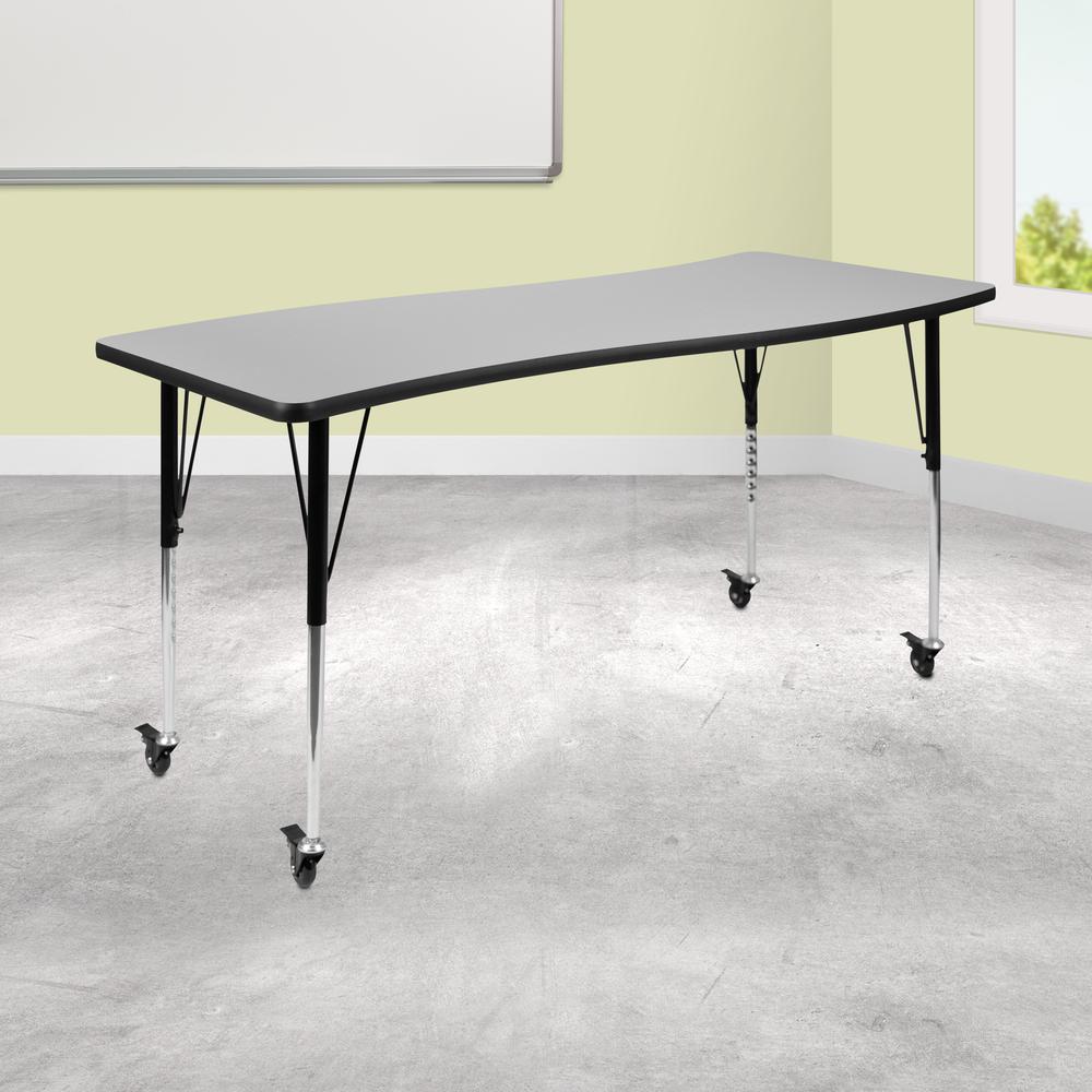 Mobile 26"W x 60"L Rectangle Grey Activity Table - Standard Height Adjust Legs. Picture 9