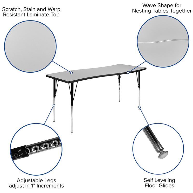 26"W x 60"L Rectangle Grey Thermal Activity Table - Standard Height Adjust Legs. Picture 4