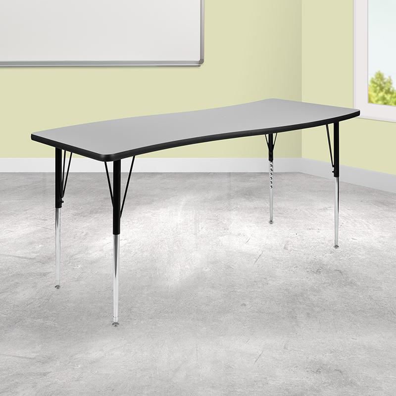 26"W x 60"L Rectangle Grey Thermal Activity Table - Standard Height Adjust Legs. Picture 1