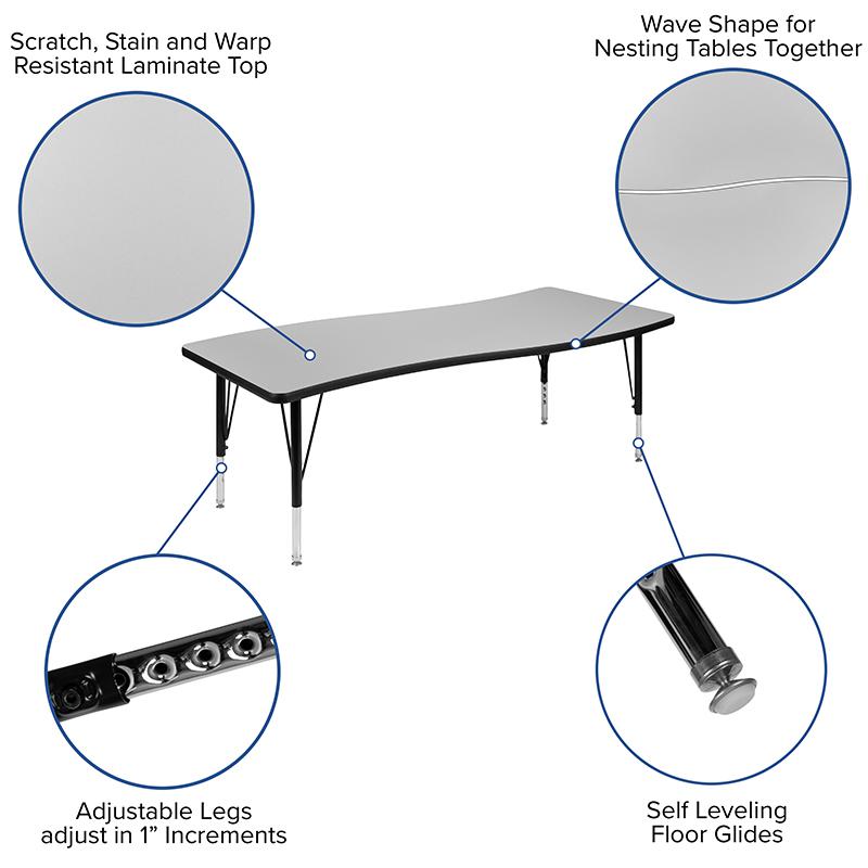 26"W x 60"L Wave Collaborative Grey Thermal Activity Table - Height Short Legs. Picture 4