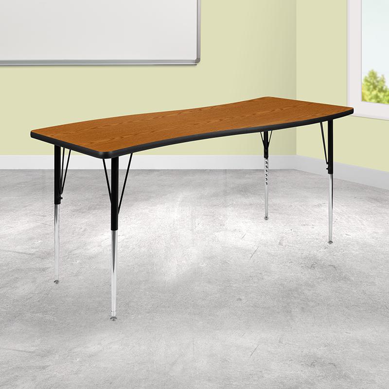 26"W x 60"L Rectangle Oak Thermal Activity Table - Standard Height Adjust Legs. Picture 1