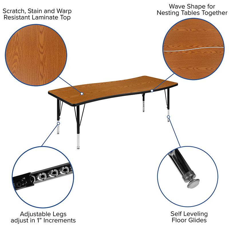 26"W x 60"L Wave Collaborative Oak Thermal Activity Table - Height Short Legs. Picture 4