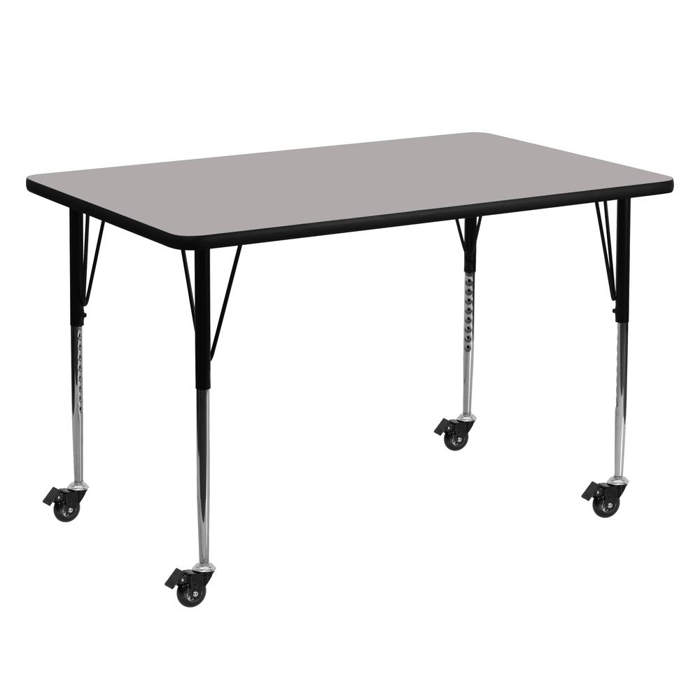 Mobile 30''W x 60''L Rectangular Grey HP Laminate Activity Table - Standard Height Adjustable Legs. Picture 1