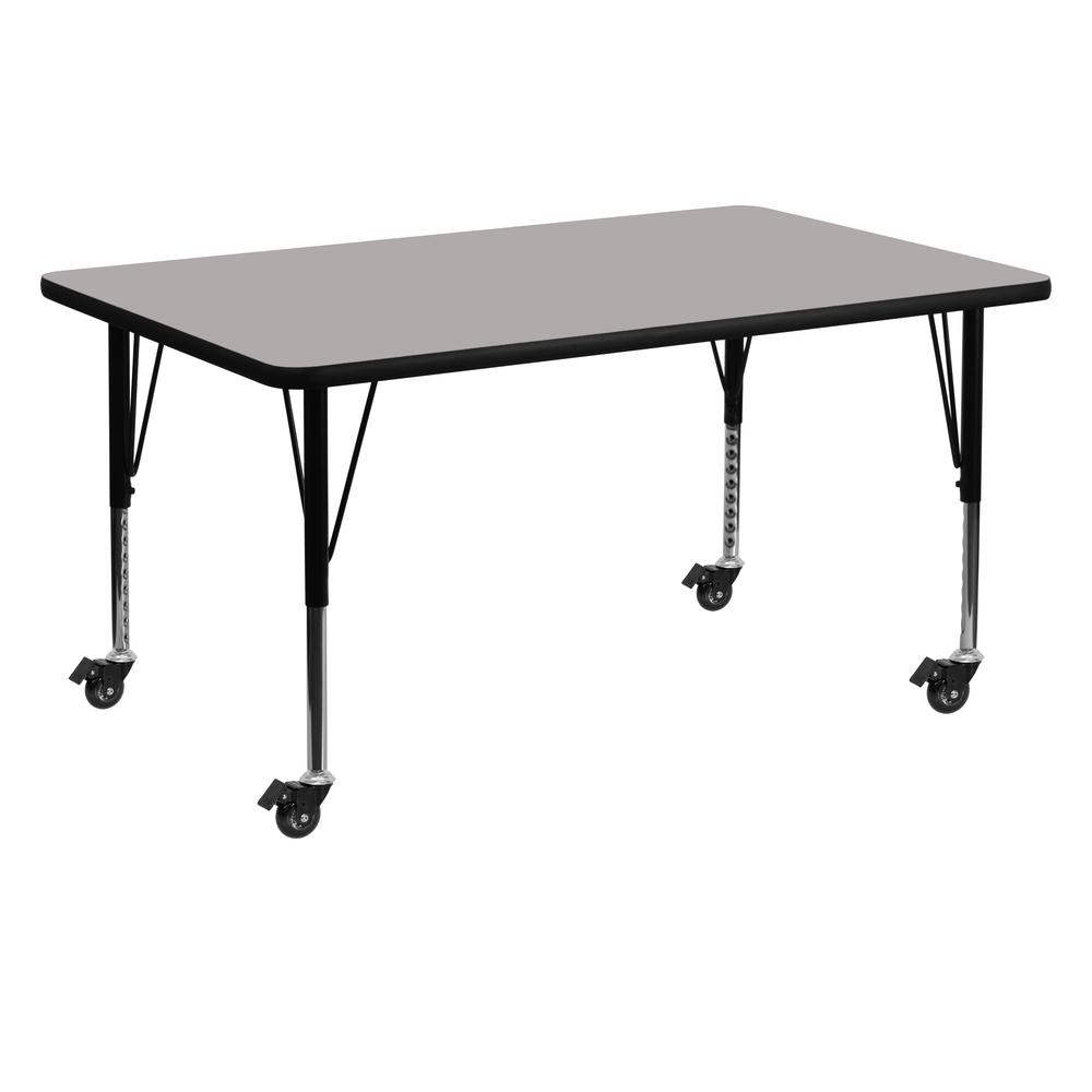 Mobile 30''W x 60''L Rectangular Grey HP Laminate Activity Table - Height Adjustable Short Legs. Picture 1