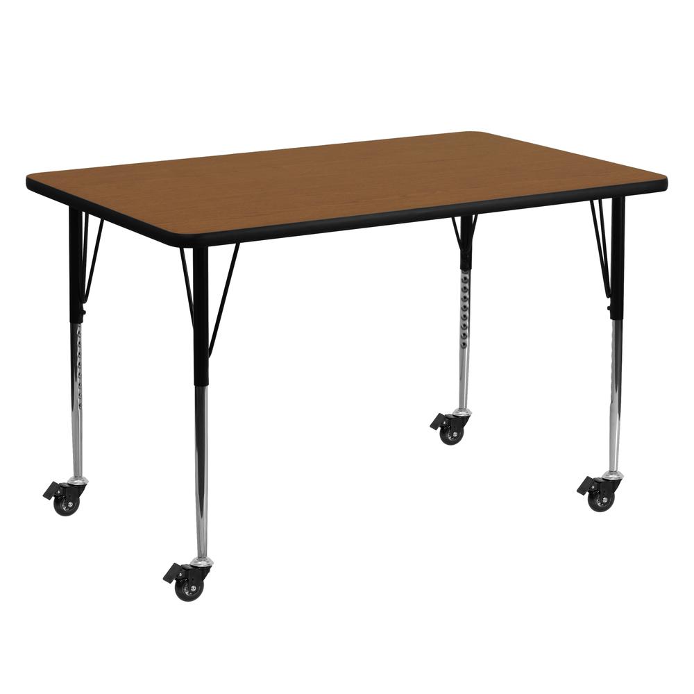 Mobile 30''W x 60''L Oak HP Activity Table - Standard Height Adjustable Legs. Picture 1
