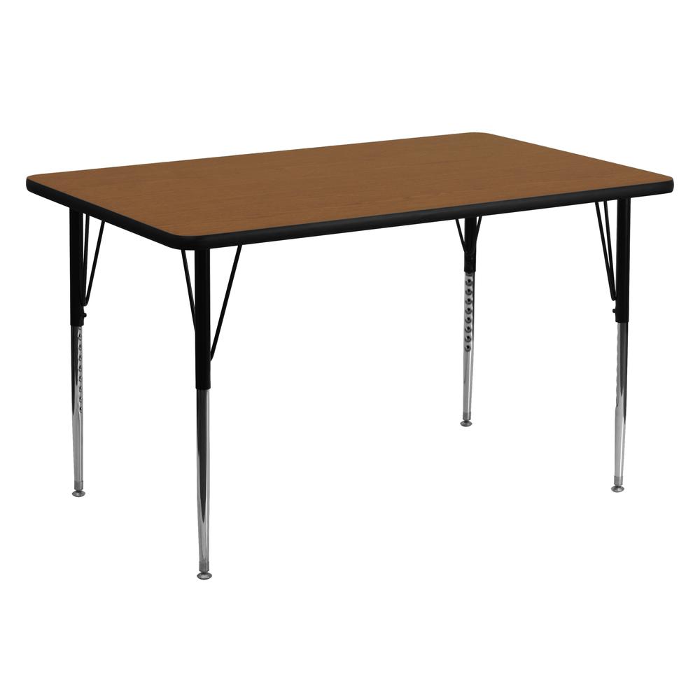 30''W x 60''L Rectangular Oak HP Laminate Activity Table - Standard Height Adjustable Legs. Picture 1