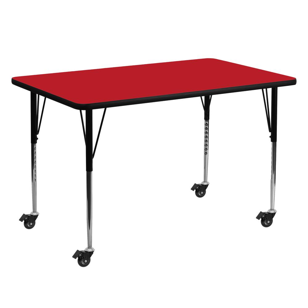 Mobile 30''W x 60''L Red HP Activity Table - Standard Height Adjustable Legs. Picture 1