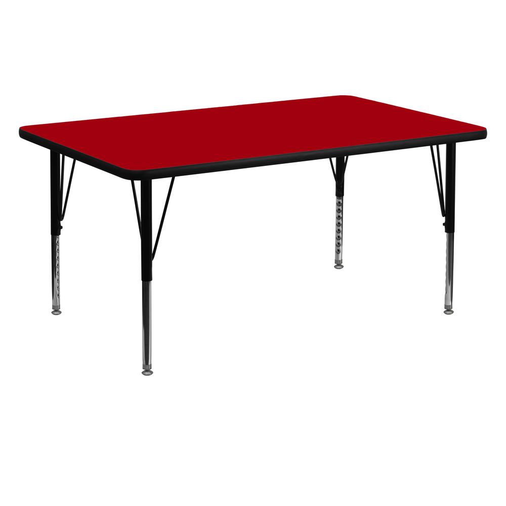 30''W x 60''L Rectangular Red Thermal Laminate Activity Table - Height Adjustable Short Legs. Picture 1