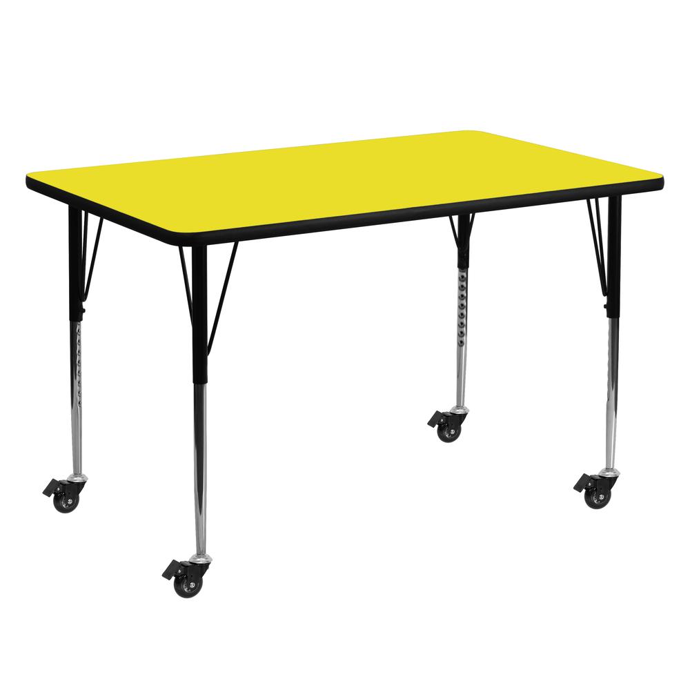 Mobile 30''W x 60''L Yellow HP Activity Table - Standard Height Adjustable Legs. Picture 1