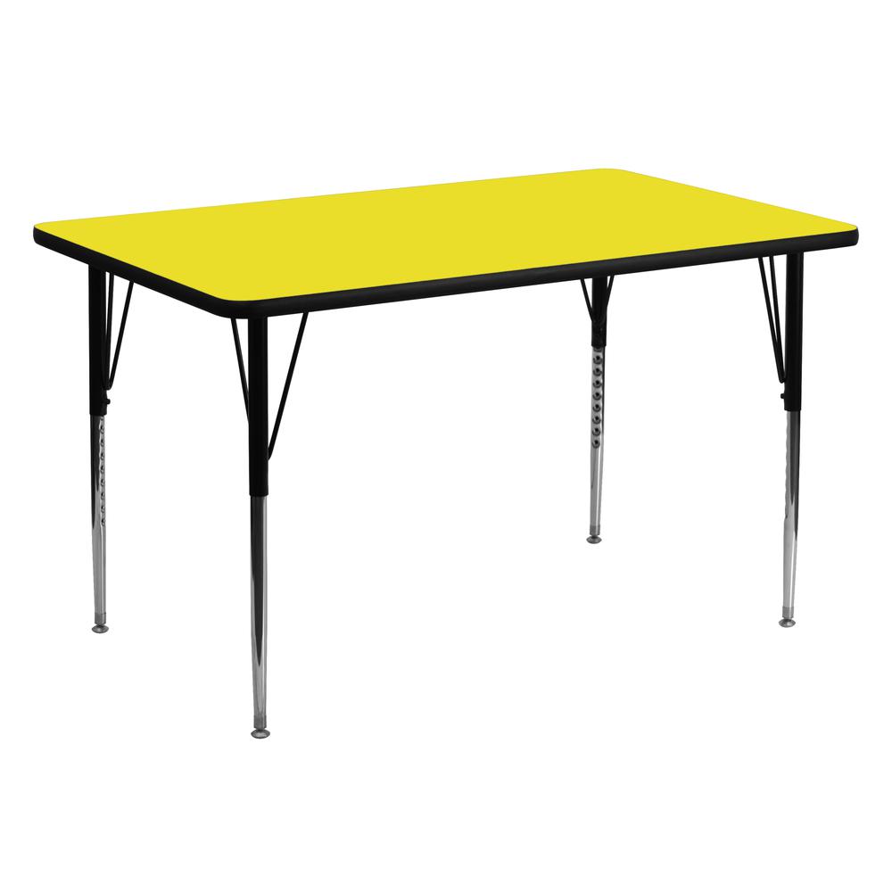30''W x 60''L Rectangular Yellow HP Laminate Activity Table - Standard Height Adjustable Legs. Picture 1