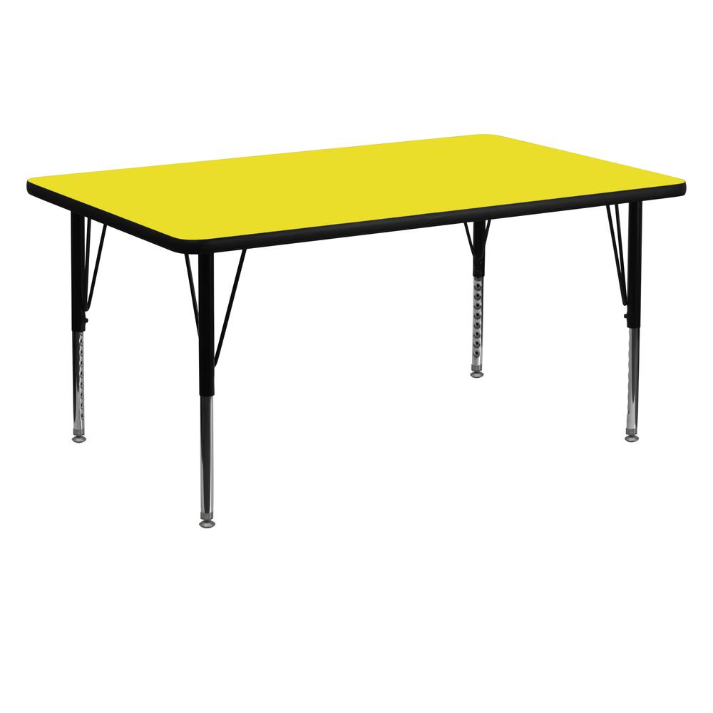 30''W x 60''L Rectangular Yellow HP Laminate Activity Table - Height Adjustable Short Legs. Picture 1