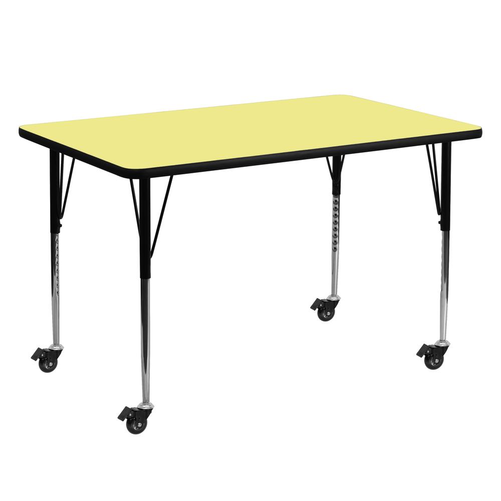 Mobile 30''W x 60''L Yellow Thermal Activity Table - Standard Height Legs. Picture 1