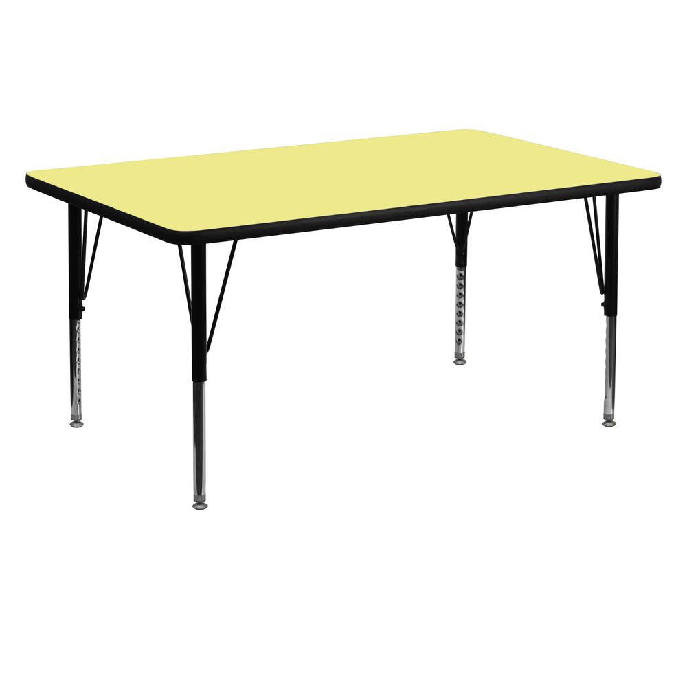30''W x 60''L Rectangular Yellow Thermal Laminate Activity Table - Height Adjustable Short Legs. Picture 1