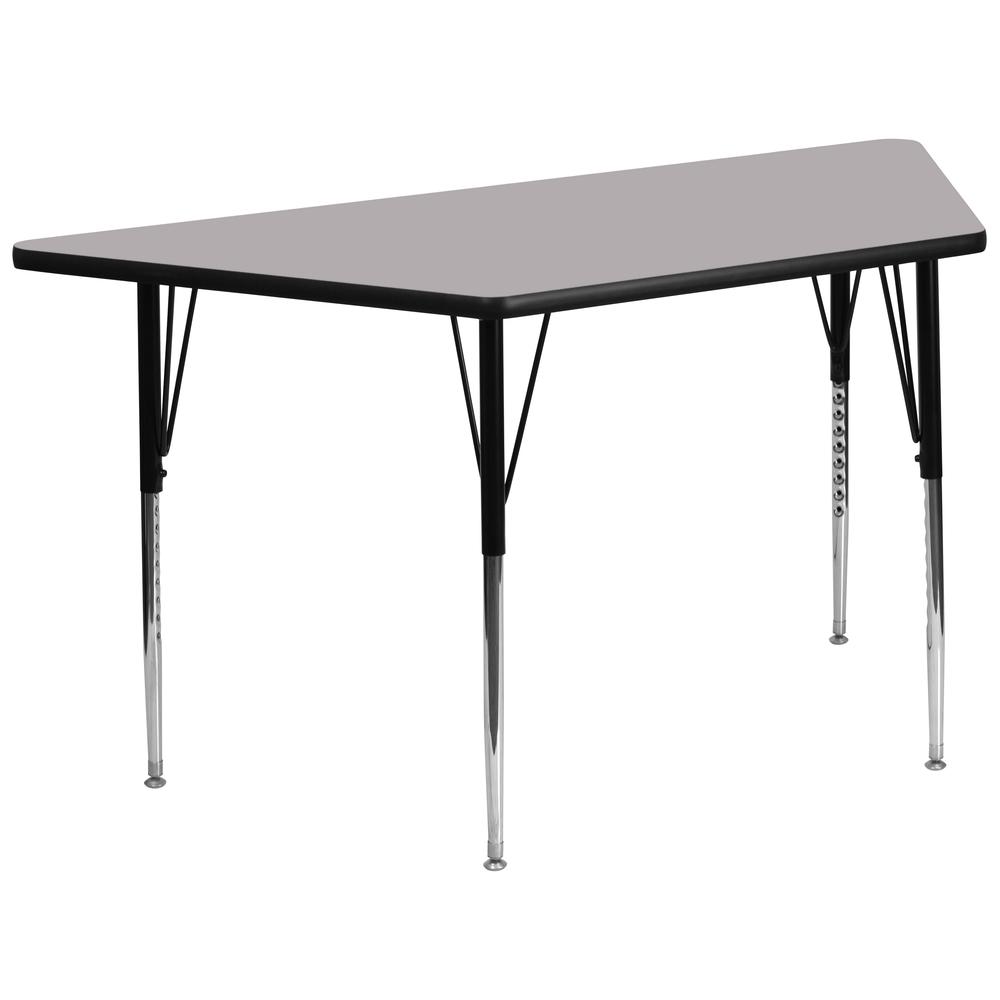29''W x 57''L Trapezoid Grey Thermal Laminate Activity Table - Standard Height Adjustable Legs. Picture 1