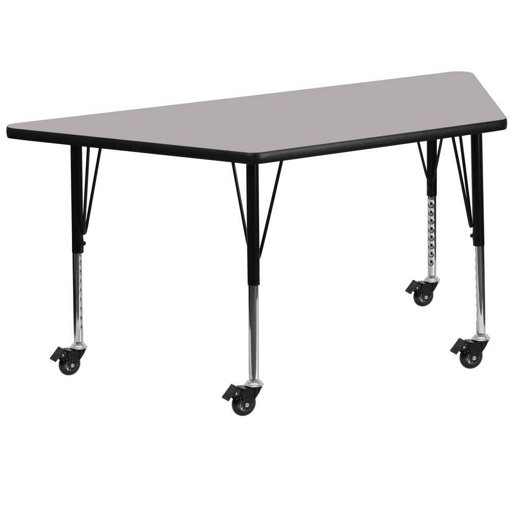 Mobile 29''W x 57''L Trapezoid Grey Thermal Activity Table - Height Short Legs. Picture 1