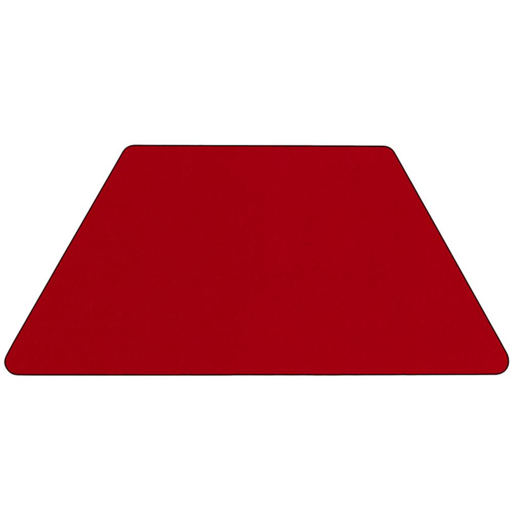 Mobile 29''W x 57''L Trapezoid Red Thermal Laminate Activity Table - Height Adjustable Short Legs. Picture 2