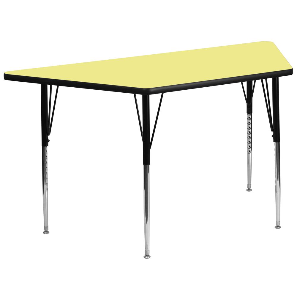 29''W x 57''L Trapezoid Yellow Thermal Laminate Activity Table - Standard Height Adjustable Legs. Picture 1