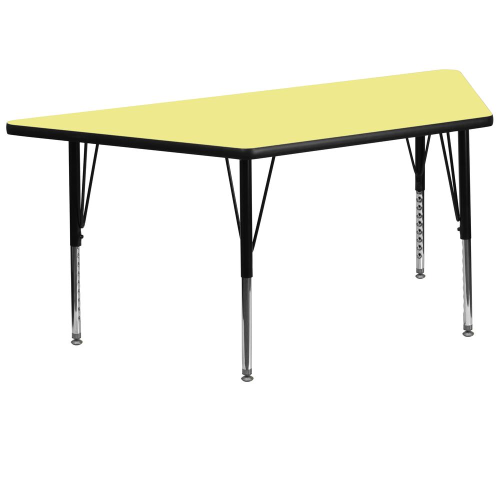 29''W x 57''L Trapezoid Yellow Thermal Activity Table - Height Short Legs. Picture 1