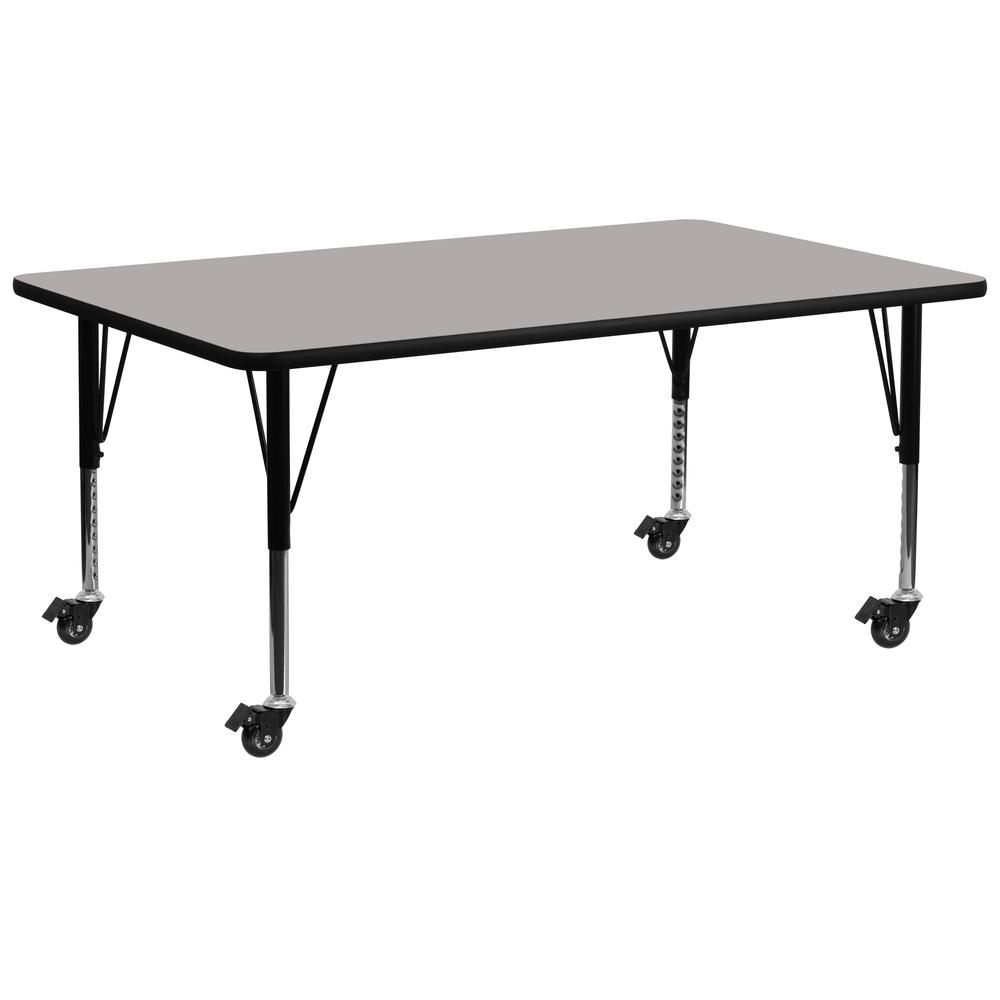Mobile 30''W x 72''L Rectangular Grey HP Laminate Activity Table - Height Adjustable Short Legs. Picture 1