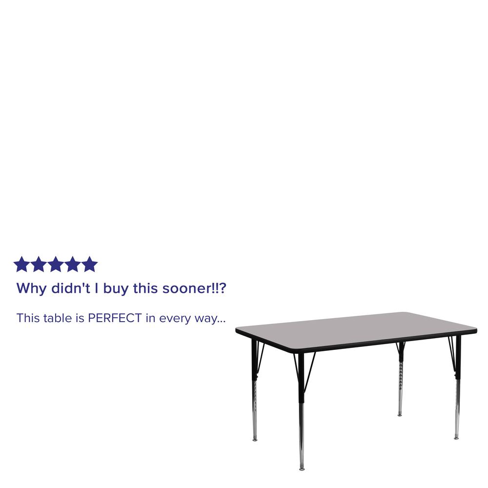 30''W x 72''L Rectangular Grey Thermal Laminate Activity Table - Standard Height Adjustable Legs. Picture 3