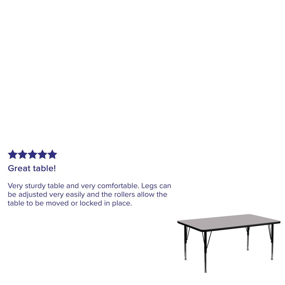 30''W x 72''L Rectangular Grey Thermal Laminate Activity Table - Height Adjustable Short Legs. Picture 3