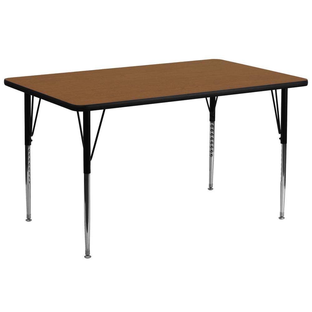 30''W x 72''L Rectangular Oak HP Laminate Activity Table - Standard Height Adjustable Legs. Picture 1